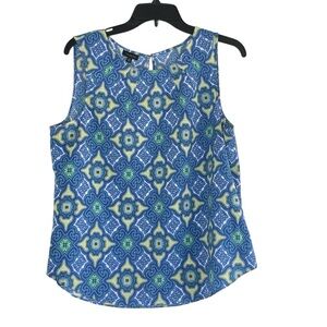 Talbots Women's Top Size 12 Sleeveless Yellow  Blue Floral Lightweight Medallion